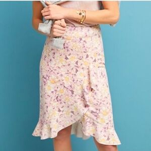 Anthropologie Floral Skye Ruffled Pencil Skirt Size 8
